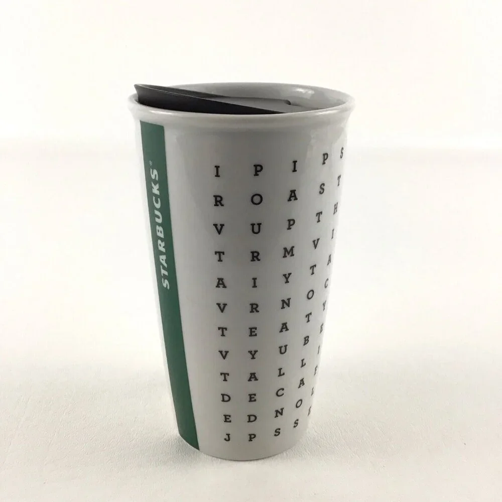 Starbucks Coffee Cup 2016 Ceramic Tumbler Mug 12 fl oz Word Search Puzzle Double - Picture 1 of 7